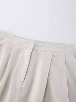 Ensemble 2 pièces pour femme : débardeur à bretelles spaghetti col en V et basque pantalon plissé taille haute à jambes larges