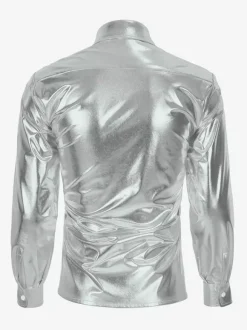 Ensemble 2 pièces pour homme chemise disco vintage brillante des années 70 et pantalon à pattes d'éléphant à paillettes style hippie rétro costumes de mec
