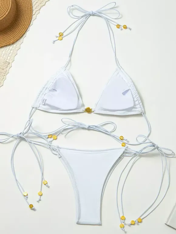 Ensemble bikini 2 pièces à cordon élastique de couleur unie pour l'été 2026
