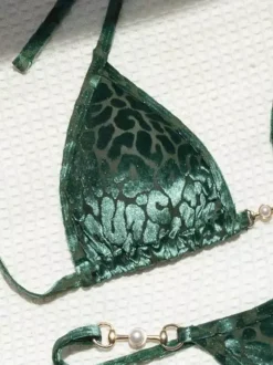 Ensemble bikini léopard pour femme - Haut string à col halter et perles - Idéal pour une pool party estivale sur un yacht (2026)