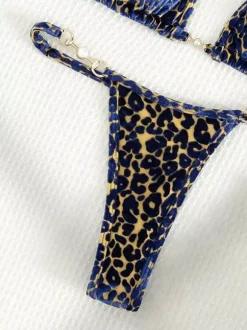 Ensemble bikini léopard pour femme - Haut string à col halter et perles - Idéal pour une pool party estivale sur un yacht (2026)