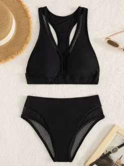 Ensemble bikini taille haute femme - Maillot de bain deux pièces athlétique avec haut dos nageur à col en V - Vacances d'été à la plage et à la piscine 2026