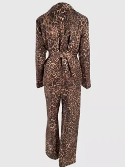 Ensemble blazer à imprimé léopard avec ceinture et pantalon large pour femme - Tailleur manches longues à revers cranté - Collection streetwear printemps 2026