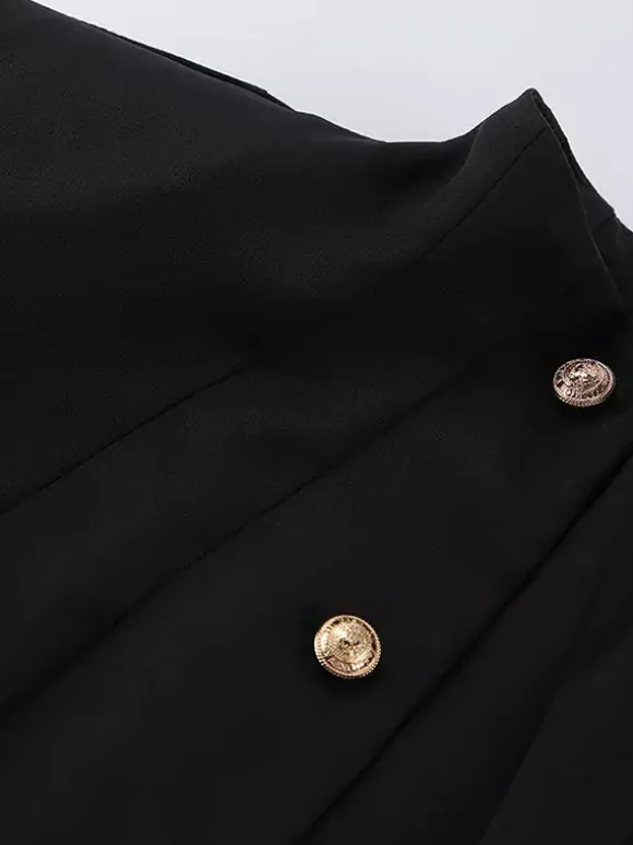 Ensemble blazer et jupe d'inspiration militaire pour femme tenue chic deux pièces - Noir vintage col montant coupe ajustée - Tenue de soirée printemps 2026