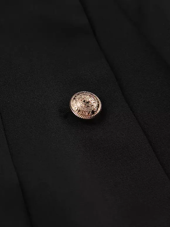 Ensemble blazer et jupe d'inspiration militaire pour femme tenue chic deux pièces - Noir vintage col montant coupe ajustée - Tenue de soirée printemps 2026