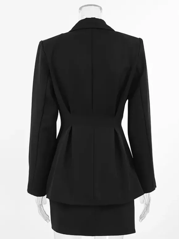 Ensemble blazer sablier pour femme - Tailleur péplum noir style vintage avec mini-jupe - Tenue de travail printemps 2026