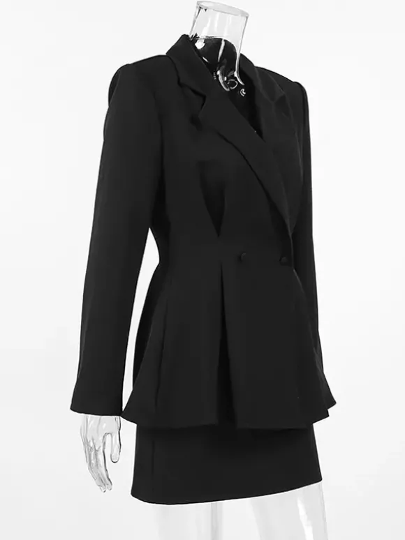 Ensemble blazer sablier pour femme - Tailleur péplum noir style vintage avec mini-jupe - Tenue de travail printemps 2026