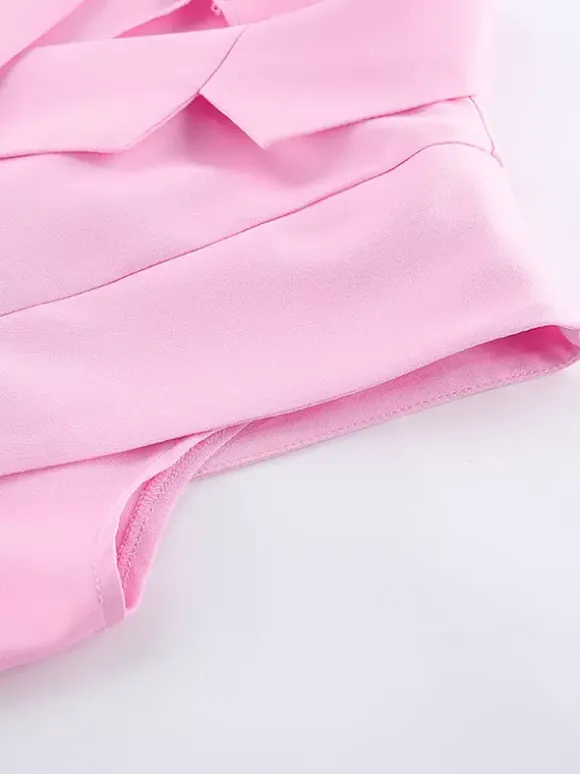 Ensemble blazer sans manches pour femme style business casual - Rose chic croisé coupe cintrée - Tenue de travail été 2026