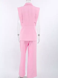 Ensemble blazer sans manches pour femme style business casual - Rose chic croisé coupe cintrée - Tenue de travail été 2026