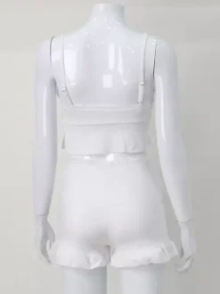 Ensemble Coquette 2 pièces à bordure en dentelle blanche pour femme - Débardeur short - Tenue décontractée d'été pour la plage 2026