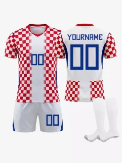Ensemble de 3 pièces à carreaux personnalisés pour le maillot domicile de l'équipe nationale croate 2026