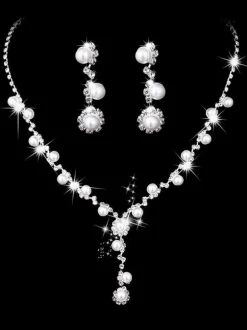Ensemble de bijoux collier et boucle d'oreille de mariée en argent
