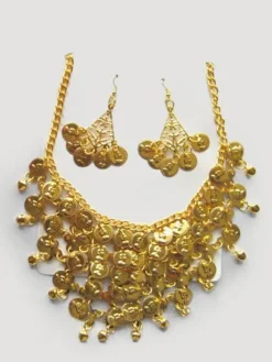Ensemble de bijoux de danse du ventre Costume Or en plastique Bollywood Collier de danse Boucles d'oreilles pendantes Déguisements Halloween