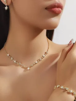 Ensemble de bijoux de mariage tendance avec beau diamant en métal