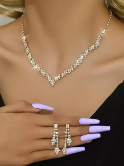 Ensemble de bijoux de mariage tendance en métal percé avec diamants chic