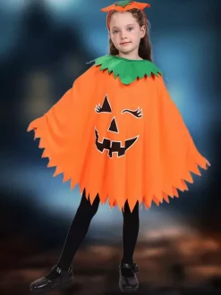 Ensemble de costumes de citrouille phosphorescents pour Halloween cape et chapeau lumineux tenue complète pour un bonbon ou un sort