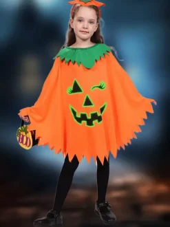 Ensemble de costumes de citrouille phosphorescents pour Halloween cape et chapeau lumineux tenue complète pour un bonbon ou un sort