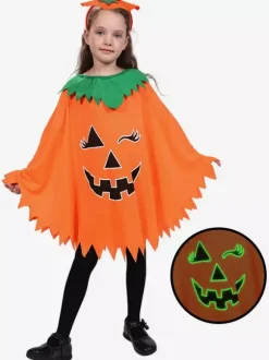 Ensemble de costumes de citrouille phosphorescents pour Halloween cape et chapeau lumineux tenue complète pour un bonbon ou un sort