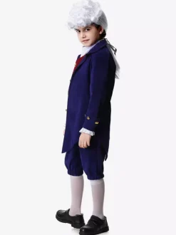 Ensemble de costumes de vacances rétro pour enfants bleu foncé avec pantalon et chapeau
