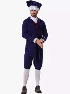 Ensemble de costumes de vacances rétro pour enfants bleu foncé avec pantalon et chapeau