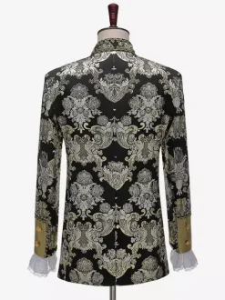 Ensemble de costumes rétro pour homme noir vintage boutons jacquard manches longues