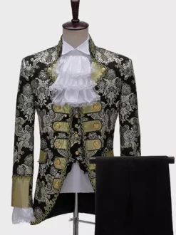 Ensemble de costumes rétro pour homme noir vintage boutons jacquard manches longues