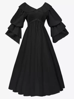 Ensemble de costumes rétro médiévaux pour femmes en polyester à volants Marie Antoinette