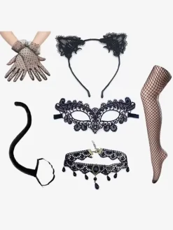 Ensemble de déguisement sexy Accessoires Masque pour les yeux pour femmes fête en dentelle noire