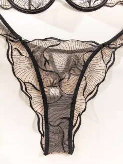 Ensemble de lingerie 2 pièces noir avec soutien-gorge et culotte transparents en dentelle