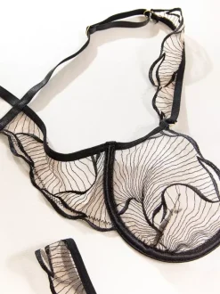 Ensemble de lingerie 2 pièces noir avec soutien-gorge et culotte transparents en dentelle
