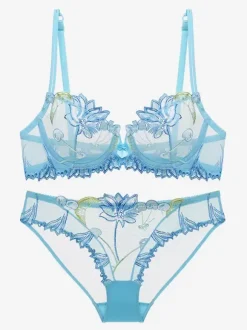 Ensemble De Lingerie Chic À Fleurs Transparentes Culotte En Dentelle 2 Pièces