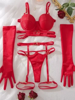Ensemble de lingerie sexy noire 4 pièces soutien-gorge et culotte pour adulte