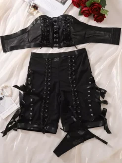 Ensemble de lingerie sexy 3 pièces soutien-gorge et culotte pour adulte noir