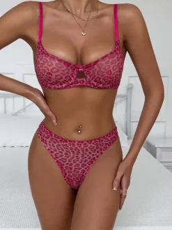 Ensemble De Lingerie Sexy 2 Pièces En 4 Couleurs Soutien-Gorge Léopard Noir