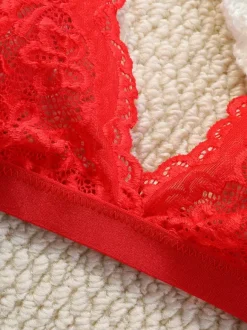 Ensemble de lingerie sexy 2 pièces à imprimé floral avec boutons transparents et soutien-gorge et culotte roses