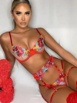 Ensemble de lingerie soutien-gorge pour femme soutien-gorge en dentelle bleue 3 pièces sous-vêtements sexy et chauds