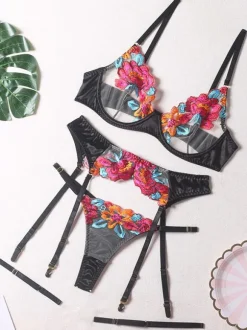 Ensemble de lingerie soutien-gorge pour femme soutien-gorge en dentelle bleue 3 pièces sous-vêtements sexy et chauds