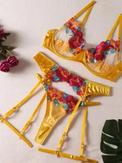 Ensemble de lingerie soutien-gorge pour femme soutien-gorge en dentelle bleue 3 pièces sous-vêtements sexy et chauds