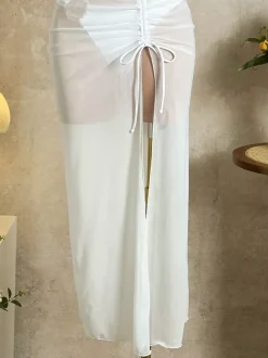 Ensemble de maillot de bain 3 pièces élégant pour femme - Bikini triangle dos nu avec anneau doré et jupe longue de plage - Collection été 2026