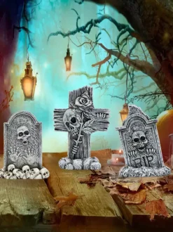 Ensemble de mini-trios de pierres tombales pour décoration d'Halloween en résine