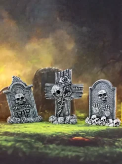 Ensemble de mini-trios de pierres tombales pour décoration d'Halloween en résine