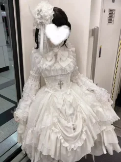 Ensemble de robes gothiques lolita noires à lacets manches longues et volants