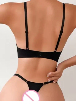 Ensemble De Sous-Vêtements Noirs Transparent 2 Pièces De Soutien-Gorge Culotte