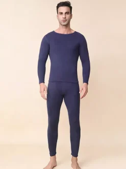 Ensemble de sous-vêtements thermiques pour homme en cachemire et soie de mûrier doux pour la peau respirants et isolants.