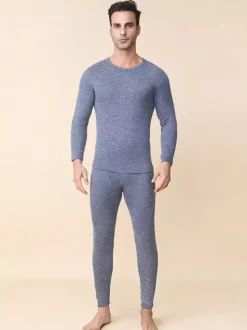 Ensemble de sous-vêtements thermiques pour homme en cachemire et soie de mûrier doux pour la peau respirants et isolants.