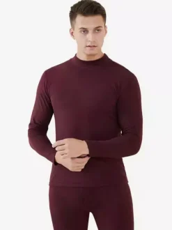 Ensemble de sous-vêtements pour homme col montant doublé polaire coupe ajustée chaud composé d'un haut et d'un bas.