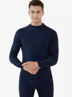 Ensemble de sous-vêtements pour homme col montant doublé polaire coupe ajustée chaud composé d'un haut et d'un bas.