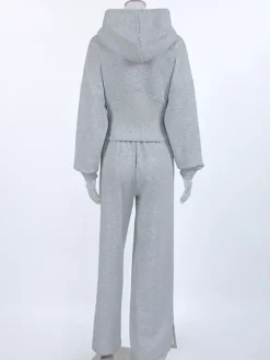 Ensemble de survêtement : haut court à capuche pantalon large vêtement d'intérieur doux pour femme