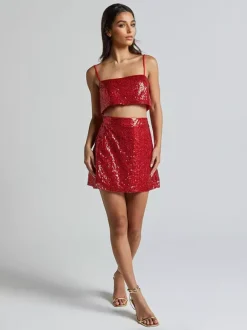 Ensemble deux pièces à paillettes haut court et mini-jupe tenue de fête d'anniversaire pour femme 2026