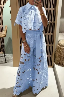 Ensemble deux pièces blanc décontracté au quotidien col rabattu manches courtes pantalon élégant